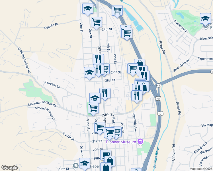 map of restaurants, bars, coffee shops, grocery stores, and more near 820 28th Street in Paso Robles