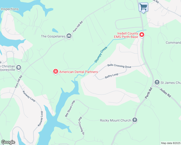 map of restaurants, bars, coffee shops, grocery stores, and more near 250 Bells Crossing Drive in Mooresville