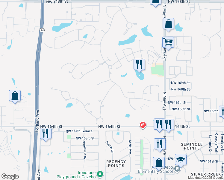 map of restaurants, bars, coffee shops, grocery stores, and more near 16900 Rugaso Rose Drive in Edmond