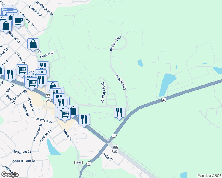 map of restaurants, bars, coffee shops, grocery stores, and more near 42 Bladen Place in Clayton