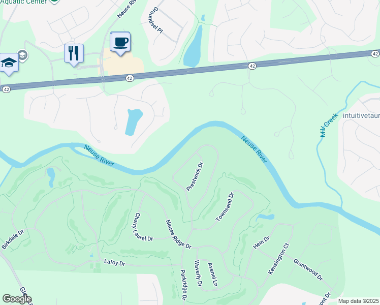 map of restaurants, bars, coffee shops, grocery stores, and more near 804 Parkridge Drive in Clayton