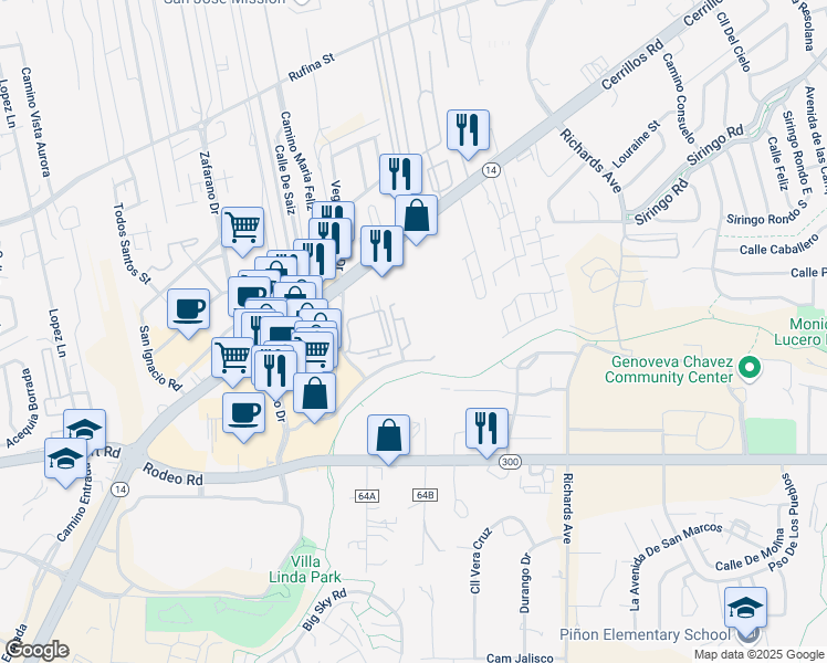 map of restaurants, bars, coffee shops, grocery stores, and more near 3600 Cerrillos Road in Santa Fe