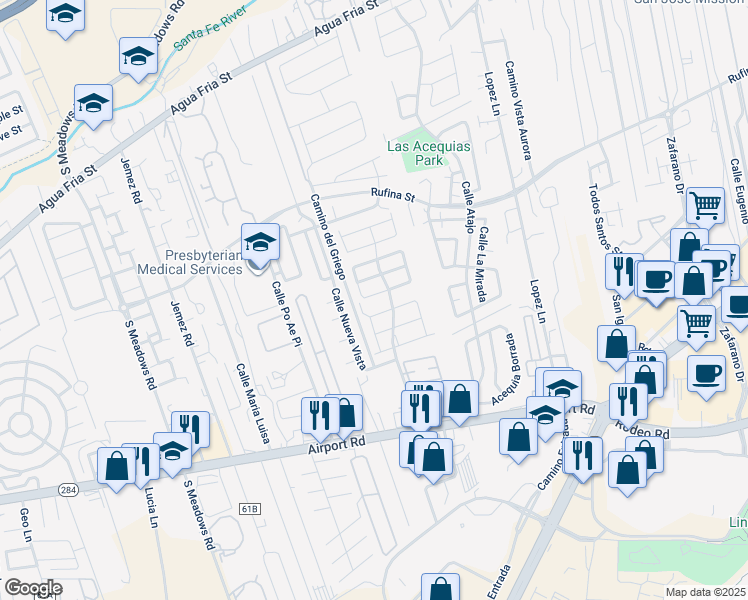 map of restaurants, bars, coffee shops, grocery stores, and more near 37 Zepol Road in Santa Fe