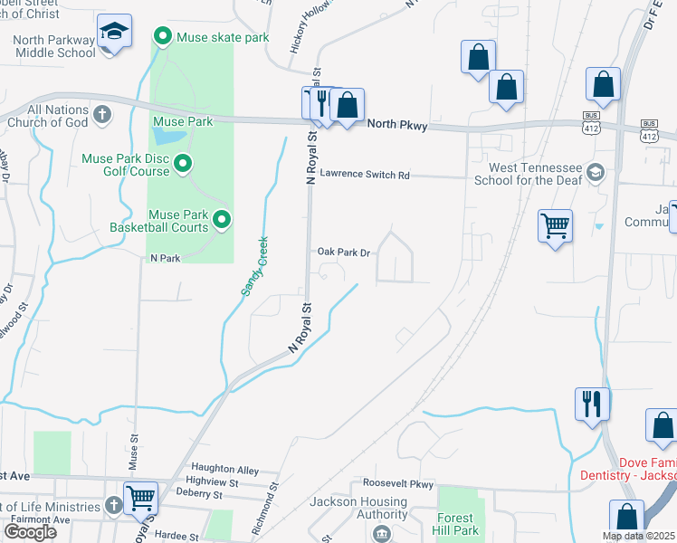map of restaurants, bars, coffee shops, grocery stores, and more near 1580 North Royal Street in Jackson