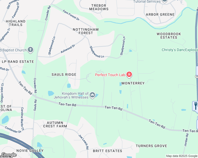 map of restaurants, bars, coffee shops, grocery stores, and more near 9704 Jordan View Drive in Raleigh