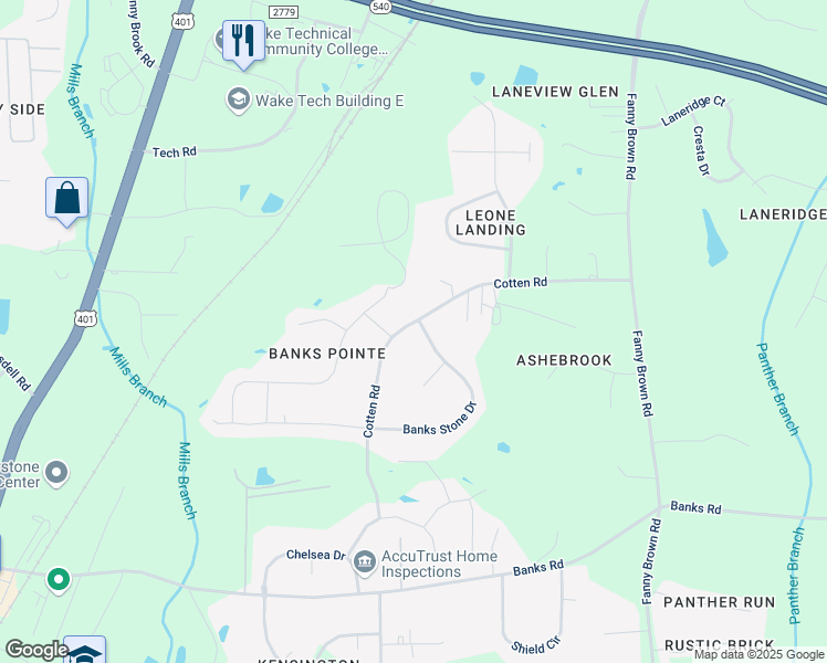 map of restaurants, bars, coffee shops, grocery stores, and more near 4000 Banks Stone Drive in Raleigh