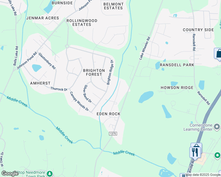 map of restaurants, bars, coffee shops, grocery stores, and more near 4611 Brighton Ridge Drive in Apex
