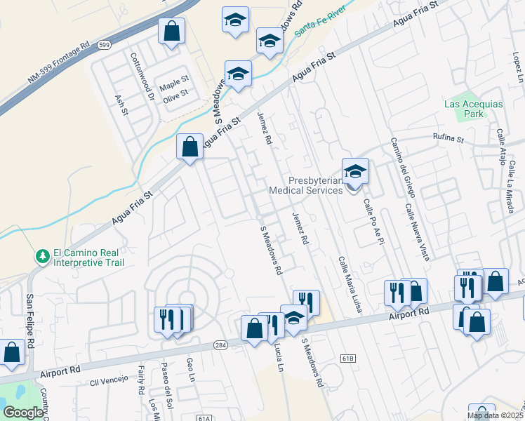 map of restaurants, bars, coffee shops, grocery stores, and more near 5858 Colour De Lila Street in Santa Fe