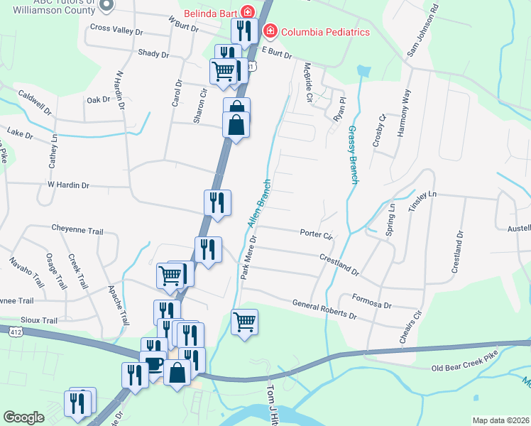 map of restaurants, bars, coffee shops, grocery stores, and more near 1300 Parkmere Drive in Columbia