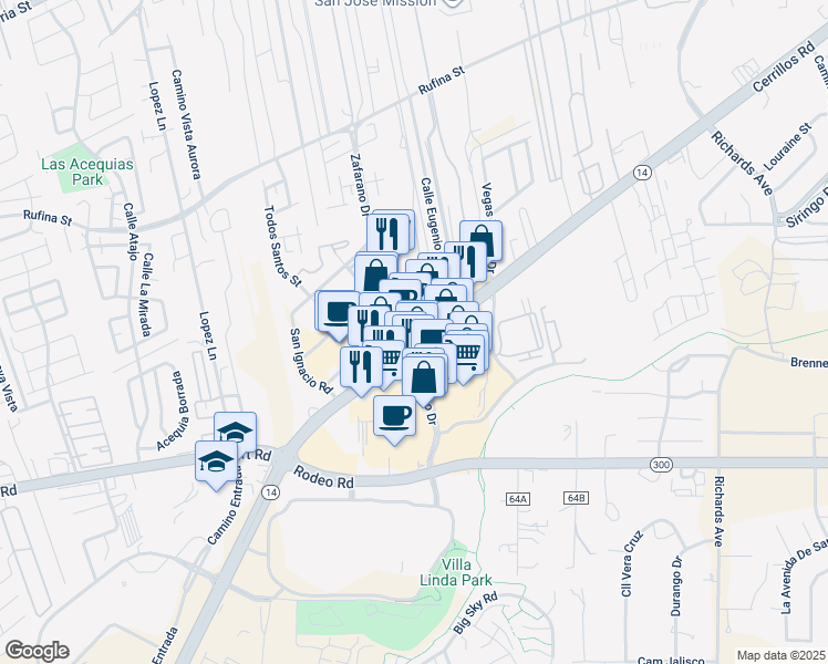 map of restaurants, bars, coffee shops, grocery stores, and more near 3875 Cerrillos Road in Santa Fe