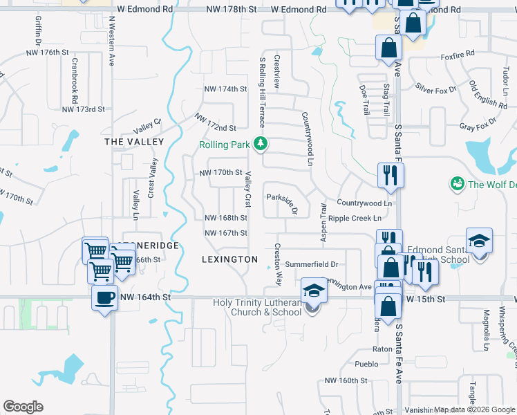 map of restaurants, bars, coffee shops, grocery stores, and more near 1229 Morrison Trail in Edmond