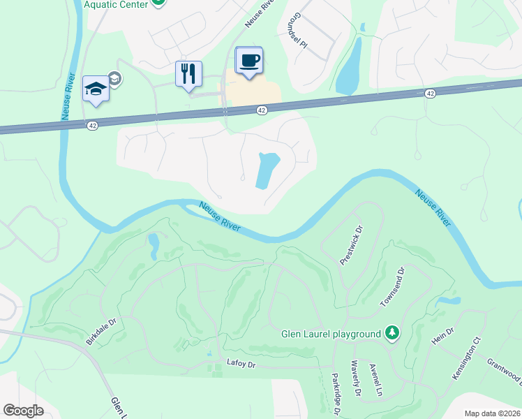map of restaurants, bars, coffee shops, grocery stores, and more near 3519 Queen Ann Drive in Clayton