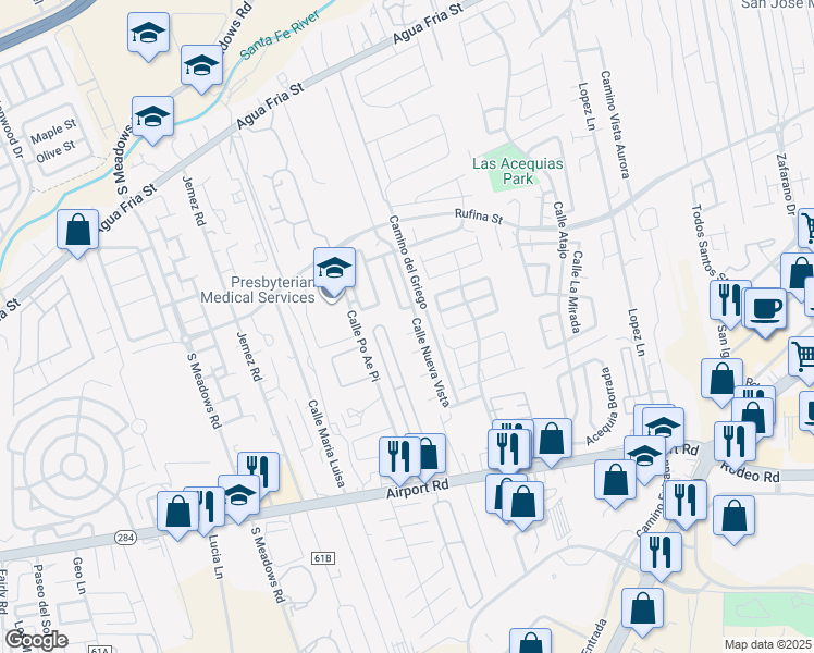 map of restaurants, bars, coffee shops, grocery stores, and more near 3216 Calle Nueva Vista in Santa Fe