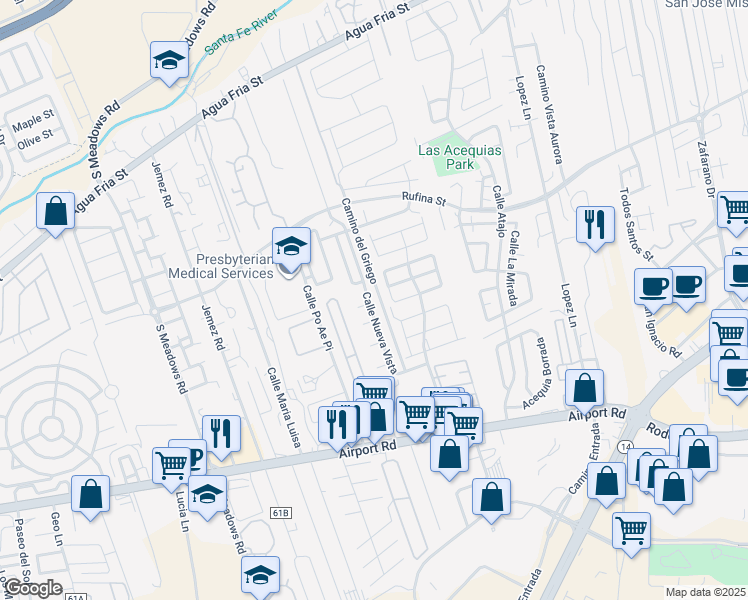 map of restaurants, bars, coffee shops, grocery stores, and more near 3216 Calle Nueva Vista in Santa Fe