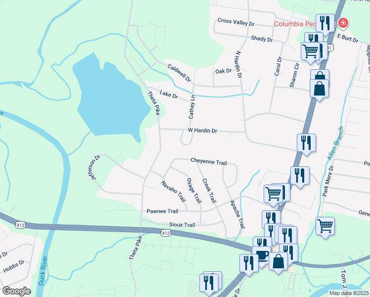map of restaurants, bars, coffee shops, grocery stores, and more near 107 Daleview Cir in Columbia