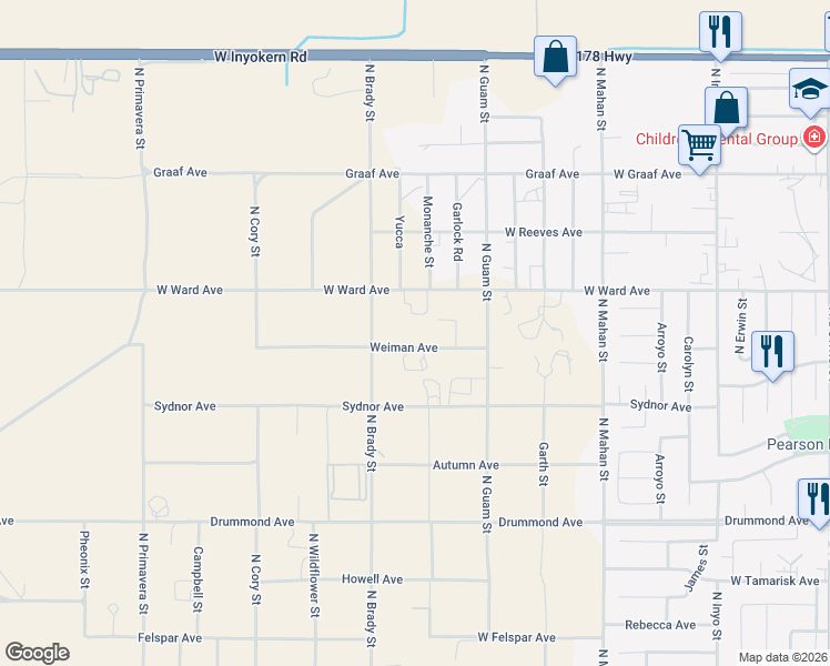 map of restaurants, bars, coffee shops, grocery stores, and more near 1559 Weiman Avenue in Ridgecrest