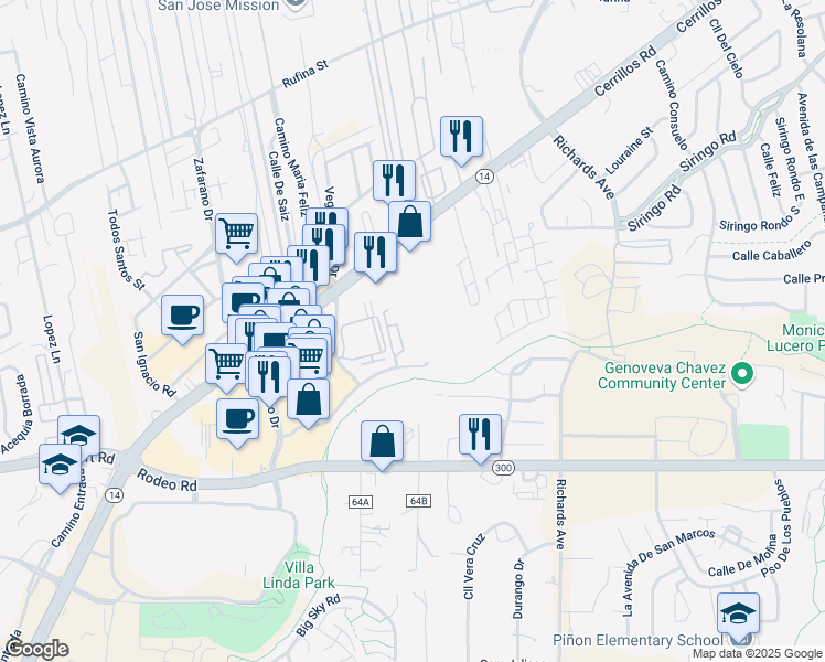 map of restaurants, bars, coffee shops, grocery stores, and more near 3600 Cerrillos Road in Santa Fe