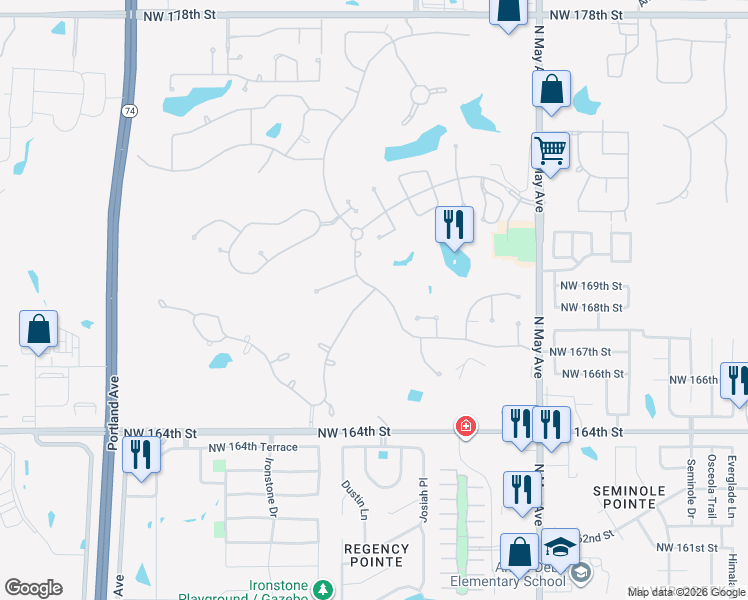 map of restaurants, bars, coffee shops, grocery stores, and more near 16912 Rugosa Rose Drive in Edmond