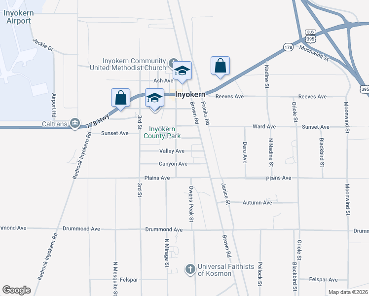 map of restaurants, bars, coffee shops, grocery stores, and more near 120 Valley Avenue in Inyokern