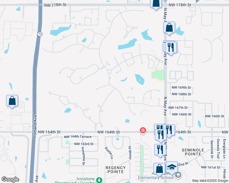 map of restaurants, bars, coffee shops, grocery stores, and more near 16900 Rugaso Rose Drive in Edmond