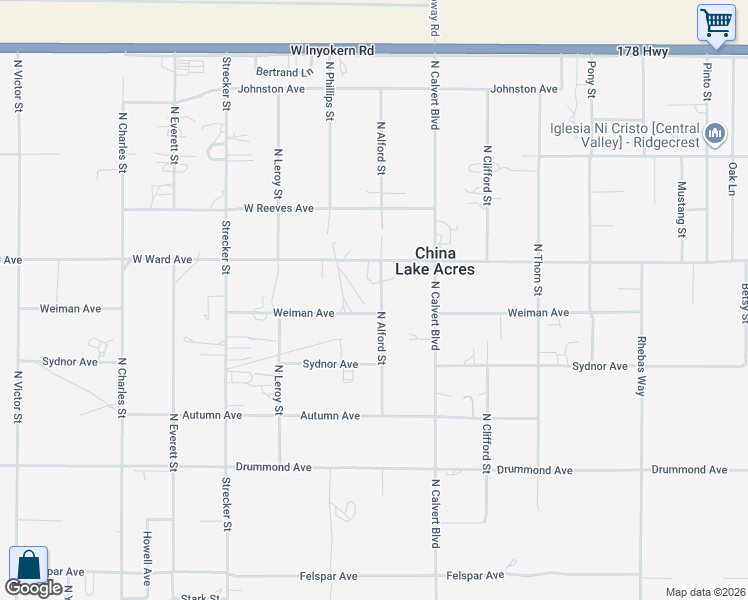 map of restaurants, bars, coffee shops, grocery stores, and more near 1150 North Alford Street in Ridgecrest