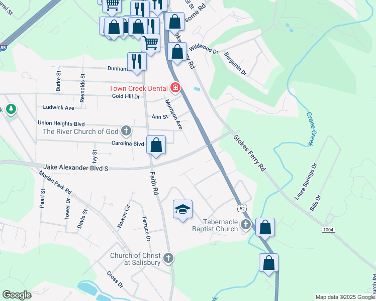 map of restaurants, bars, coffee shops, grocery stores, and more near 723 Morrison Avenue in Salisbury