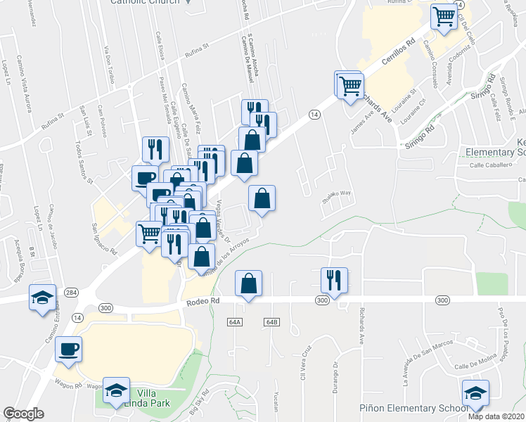map of restaurants, bars, coffee shops, grocery stores, and more near 3600 Cerrillos Road in Santa Fe