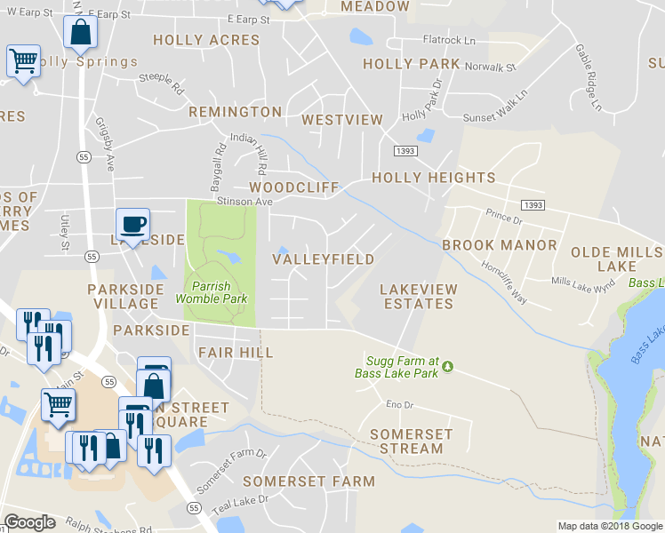 map of restaurants, bars, coffee shops, grocery stores, and more near 600 Morton Farm Road in Holly Springs