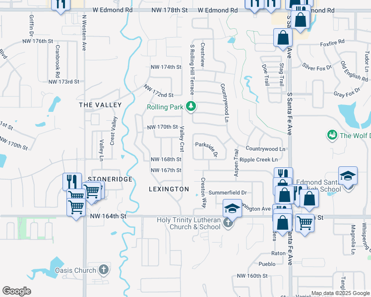 map of restaurants, bars, coffee shops, grocery stores, and more near 1229 Morrison Trail in Edmond
