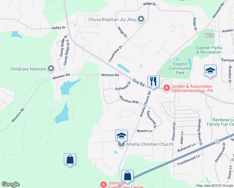 map of restaurants, bars, coffee shops, grocery stores, and more near 4009 Wynston Way in Clayton