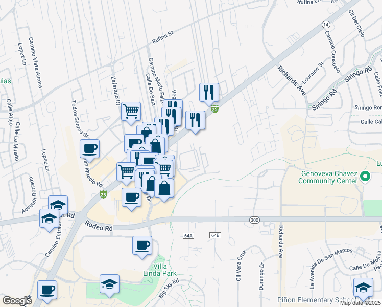 map of restaurants, bars, coffee shops, grocery stores, and more near 1405 Vegas Verdes in Santa Fe