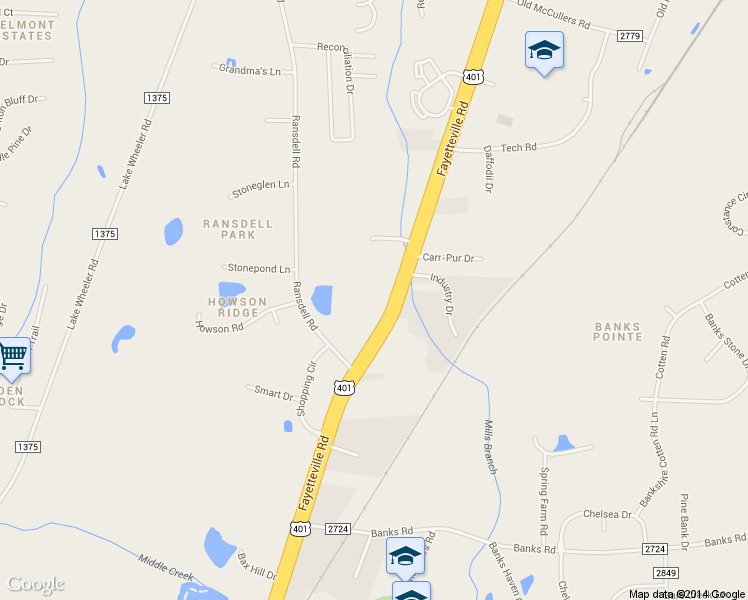 map of restaurants, bars, coffee shops, grocery stores, and more near 9608 Fayetteville Road in Raleigh