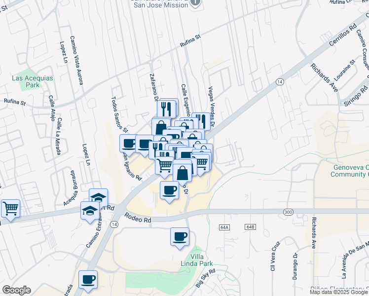 map of restaurants, bars, coffee shops, grocery stores, and more near 3875 Cerrillos Road in Santa Fe