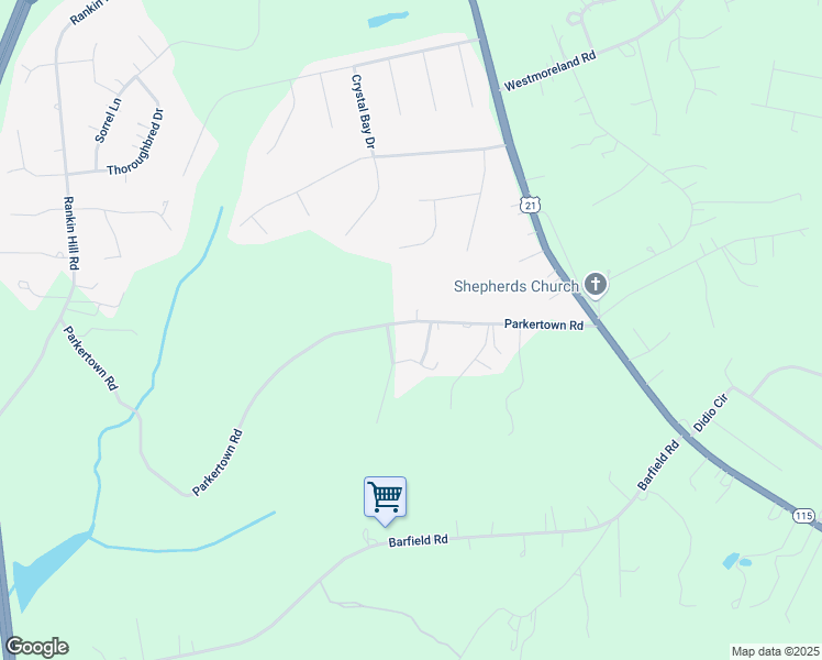 map of restaurants, bars, coffee shops, grocery stores, and more near 205 Parkertown Road in Mooresville