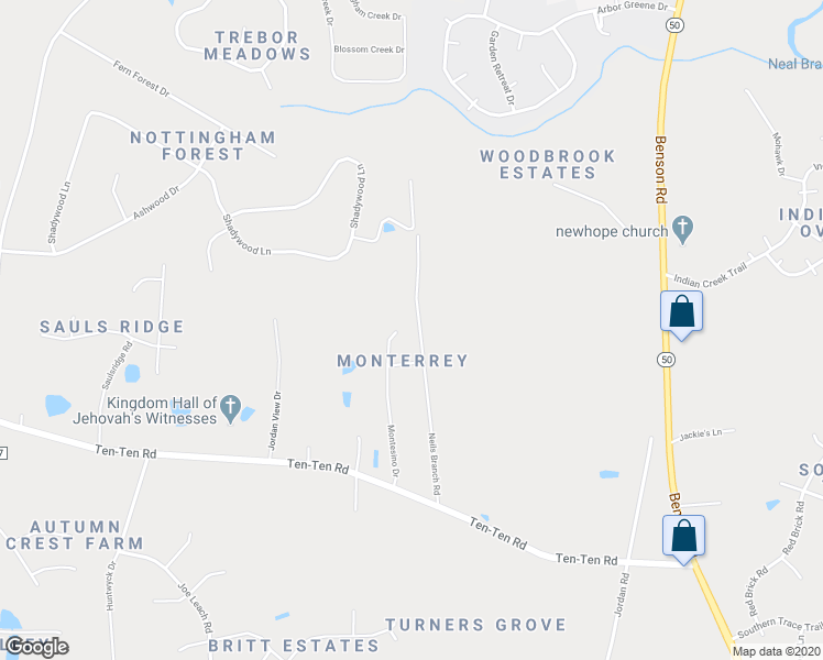map of restaurants, bars, coffee shops, grocery stores, and more near 168 Montesino Drive in Raleigh
