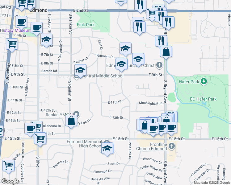 map of restaurants, bars, coffee shops, grocery stores, and more near 920 East 10th Street in Edmond