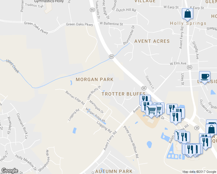 map of restaurants, bars, coffee shops, grocery stores, and more near 912 Stable Ridge Drive in Holly Springs
