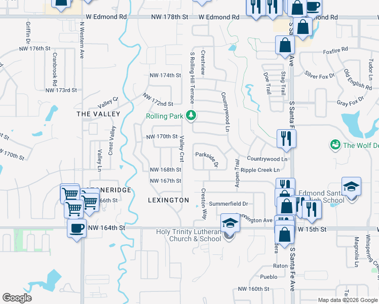 map of restaurants, bars, coffee shops, grocery stores, and more near 1229 Morrison Trail in Edmond