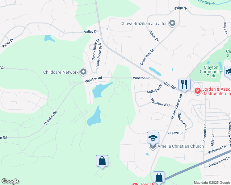 map of restaurants, bars, coffee shops, grocery stores, and more near Red Jasper Way in Johnston County
