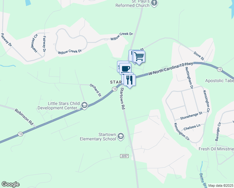 map of restaurants, bars, coffee shops, grocery stores, and more near 2495 West North Carolina 10 Highway in Newton
