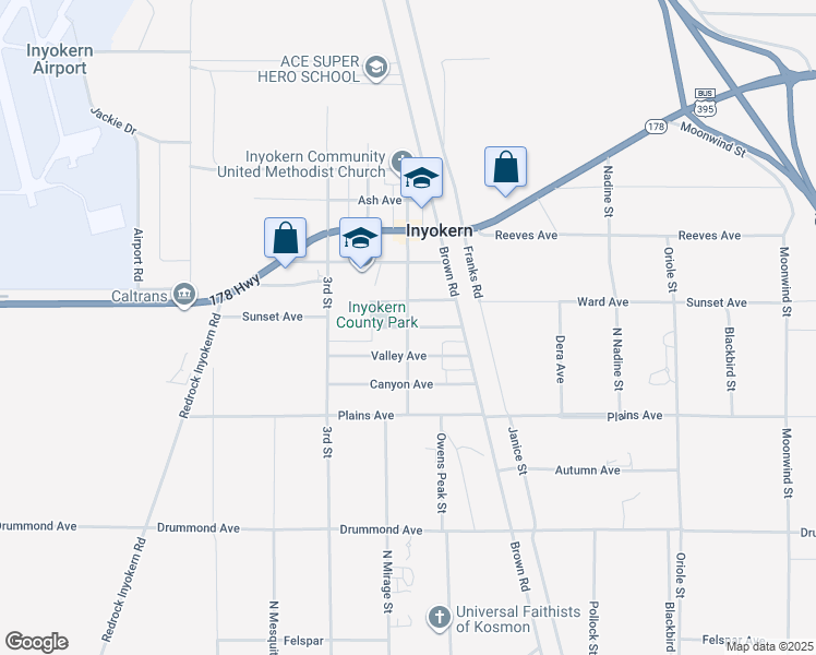 map of restaurants, bars, coffee shops, grocery stores, and more near Sierra Avenue in Inyokern