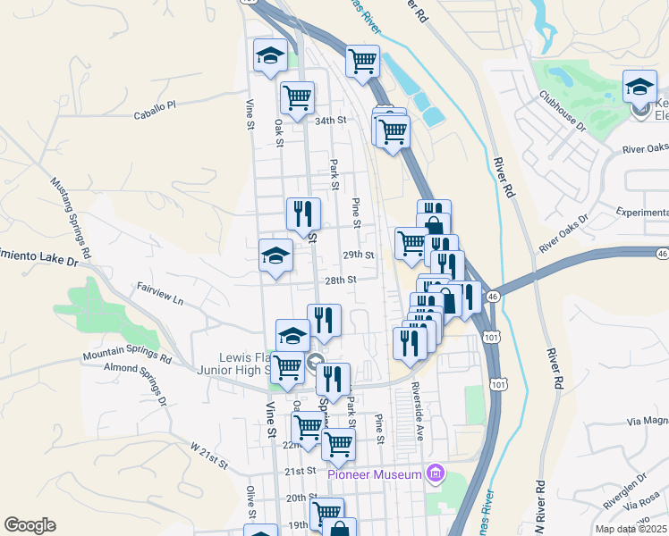 map of restaurants, bars, coffee shops, grocery stores, and more near 28 Pine Street in Paso Robles