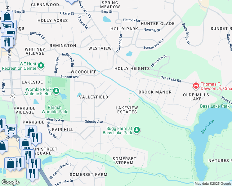 map of restaurants, bars, coffee shops, grocery stores, and more near 212 Crossfire Road in Holly Springs