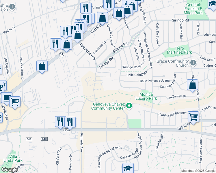 map of restaurants, bars, coffee shops, grocery stores, and more near 3250 Calle Princesa Juana in Santa Fe