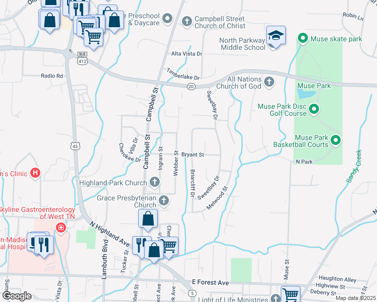 map of restaurants, bars, coffee shops, grocery stores, and more near 3 Sweetbriar Circle in Jackson