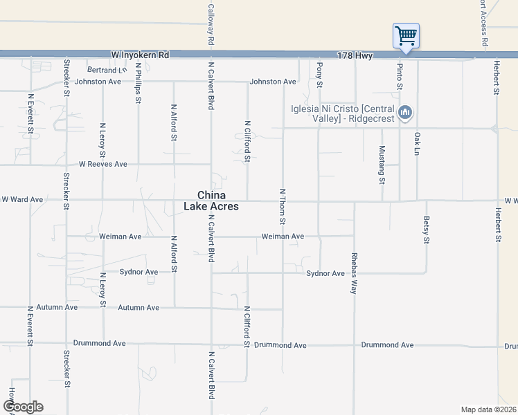 map of restaurants, bars, coffee shops, grocery stores, and more near 3950 West Ward Avenue in Ridgecrest