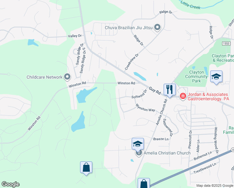 map of restaurants, bars, coffee shops, grocery stores, and more near 1009 Lockberry Court in Clayton