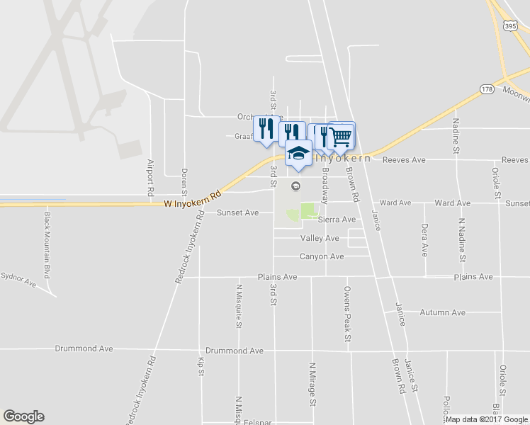 map of restaurants, bars, coffee shops, grocery stores, and more near 6805 Sunset Avenue in Inyokern