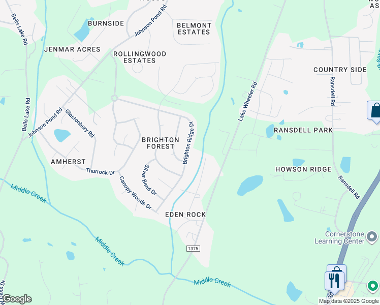 map of restaurants, bars, coffee shops, grocery stores, and more near 4563 Brighton Ridge Drive in Apex