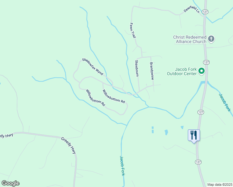 map of restaurants, bars, coffee shops, grocery stores, and more near 6554 Willowbottom Road in Hickory